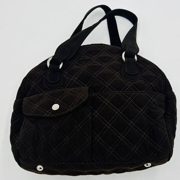 Vera Bradley Solid Brown Quilted Bowler Bag Purse 9" x 10" - Picture 1 of 9